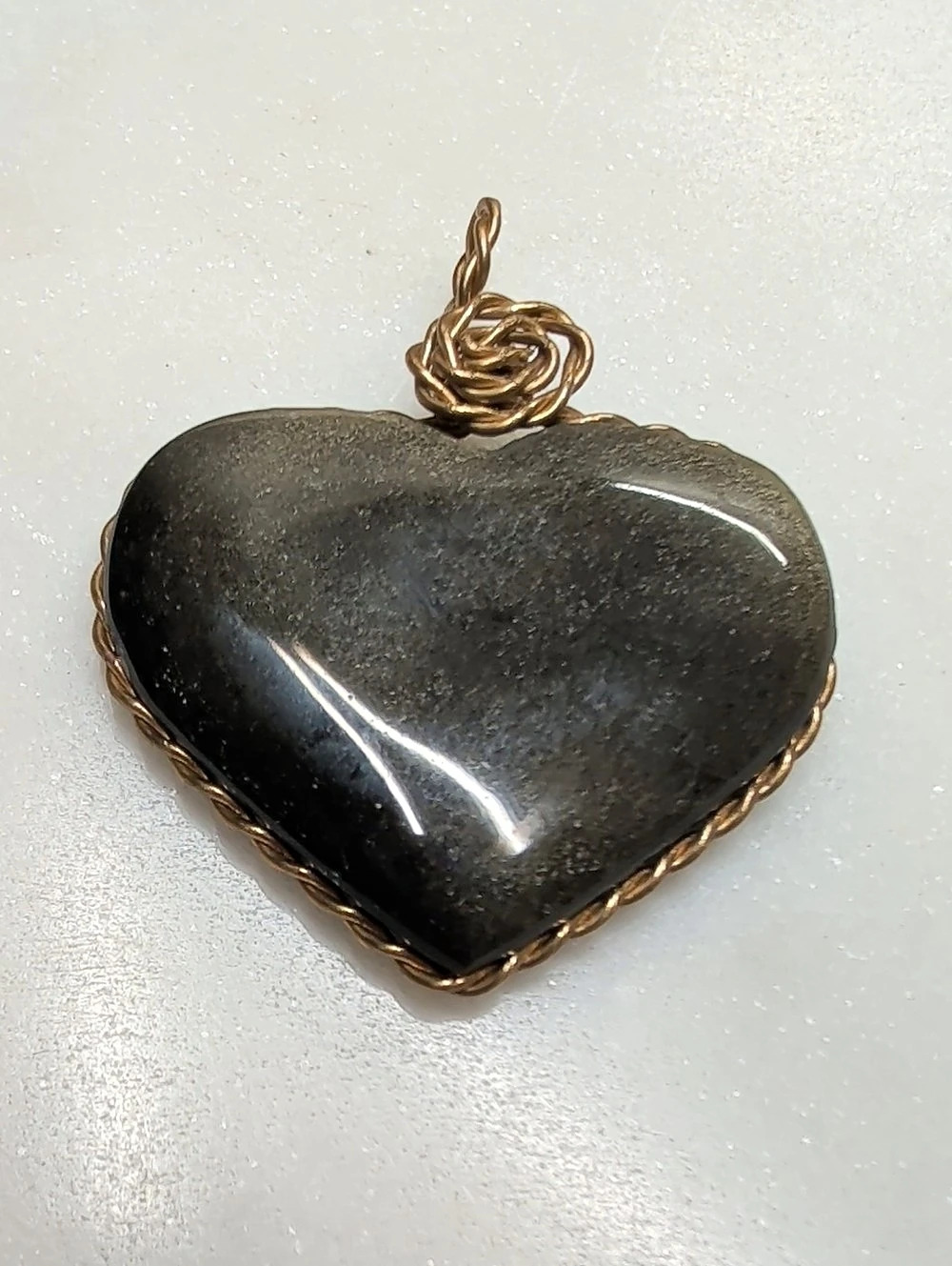 Gold Sheen Obsidian Heart Pendant, Wired Wrapped. Handcrafted